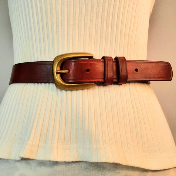 Liz Claiborne Top Grain Oil Tan Leather Belt 34 Unisex Waist Walnut Brown - Picture 2 of 14